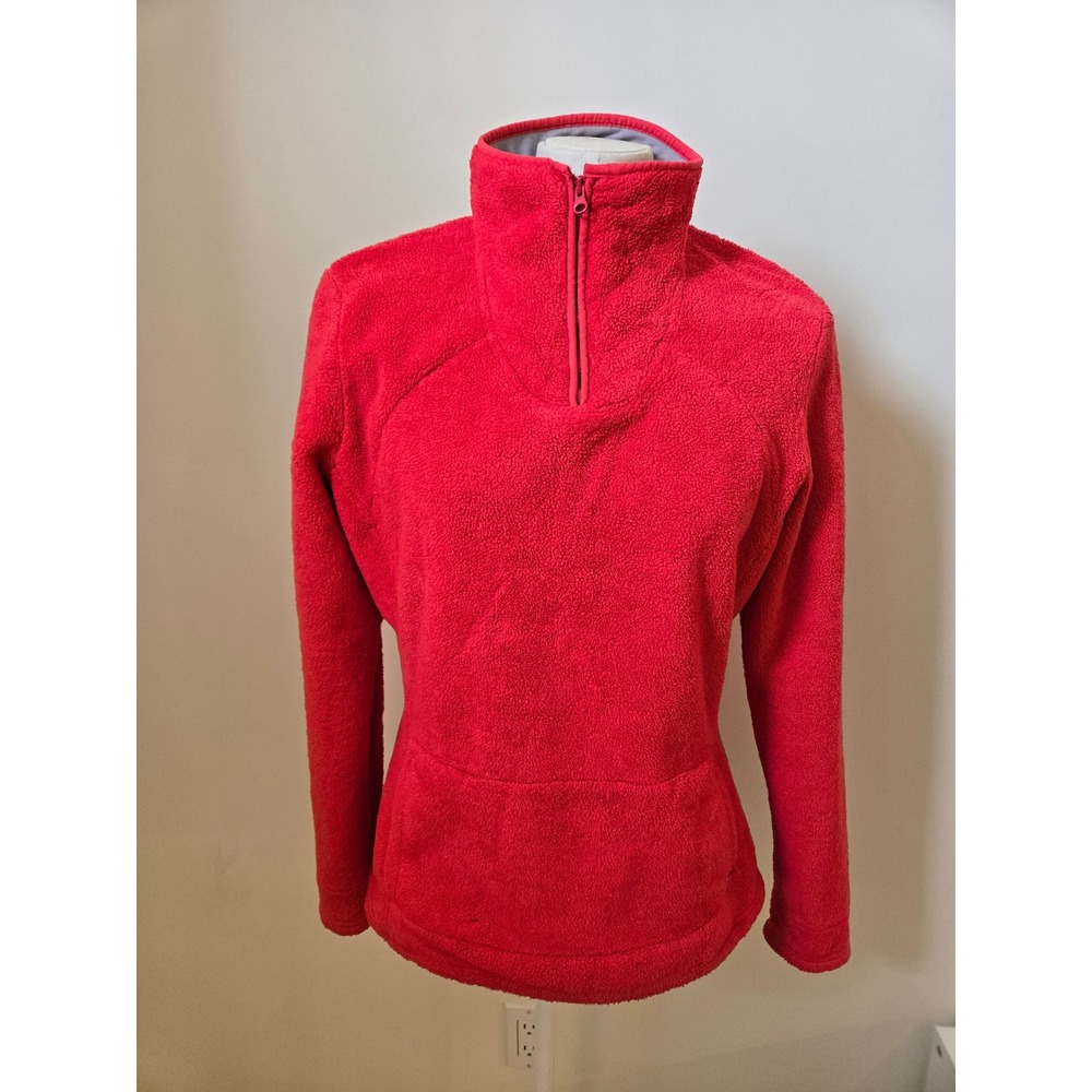The‎ North Face Women's Large Red TKA Fleece 1/4 Zip Pullover Kangaroo Pocket